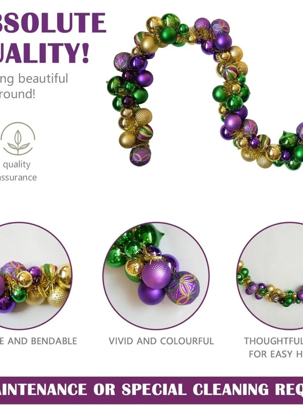 Festive Purple, Green & Gold Bead Garland - Mardi Gras